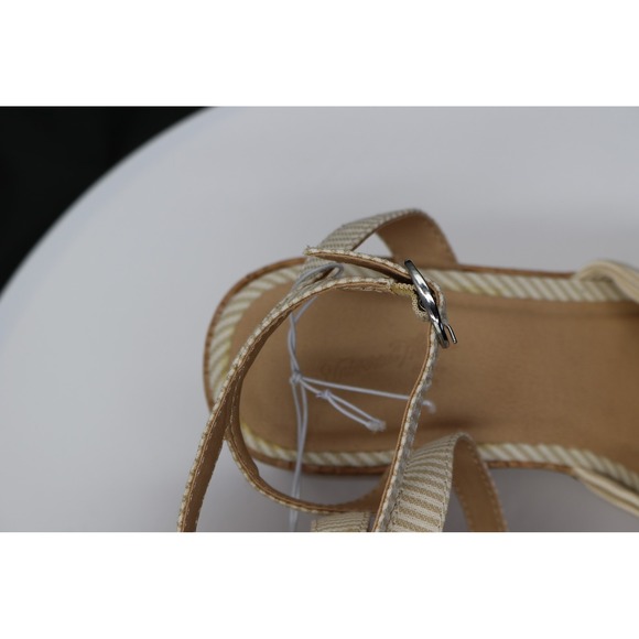 NEWUniversal Thread Shoes Womens Sz 7.5 Beige Stripe Cork Platform Wedge Sandals - Picture 7 of 11